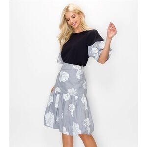 Joh Poplin Gray white Floral Print Bubble Skirt size 4